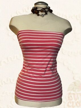 Y2K Vintage Pink & White Striped Tube Top Bluecrush Womens Small